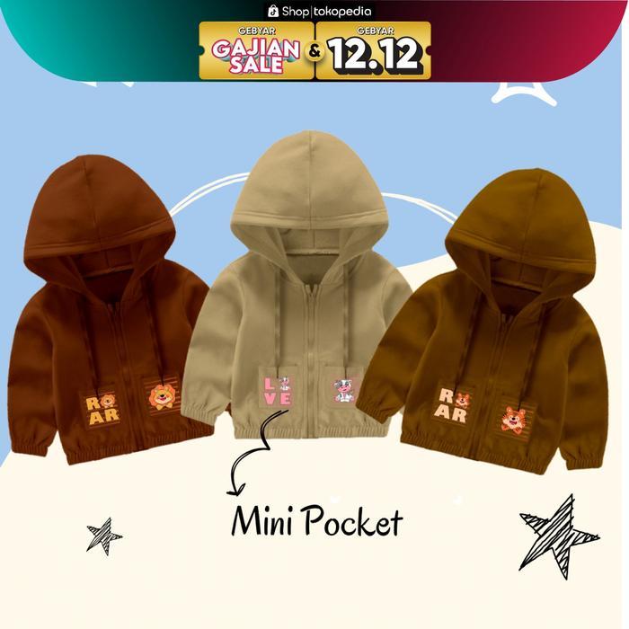 Promo Jaket Anak Jacket Zipper Pocket Anak Bayi Sweater Anak Sablon Karakter Hewan Animal Sweater