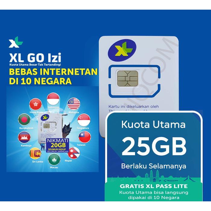Kartu Perdana Xl Go Izi 25Gb Roaming 10 Negara 1Th