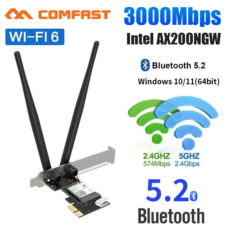 Best Price WiFi 6 3000Mbps PCI-E Bluetooth 5.2 Wireless Adapter Intel AX200 Chip BT 5.2 Pci Express 