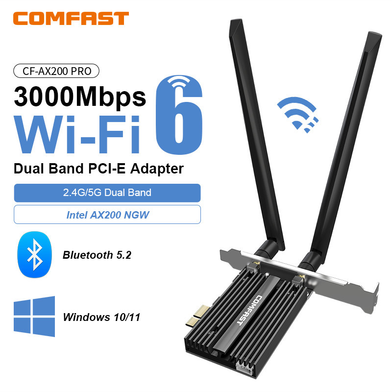 Best Price COMFAST WiFi 6 3000M PCI-E BT 5.2 Wireless Adapter Intel AX200 Chip BT 5.2 Pci Express Ne