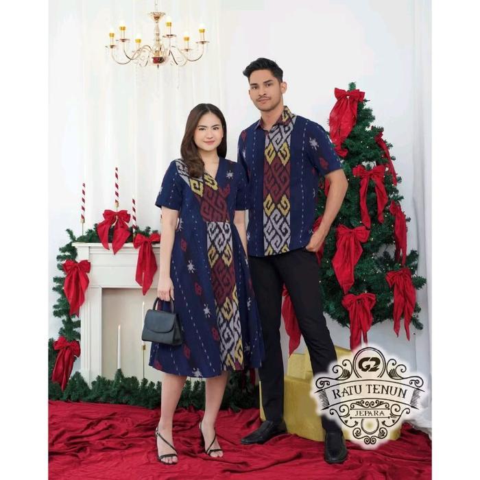 ASLI Set couple dres tenun terbaru NAVIKA,baju natal, baju pasangan, baju kampus kuliah,& seragam