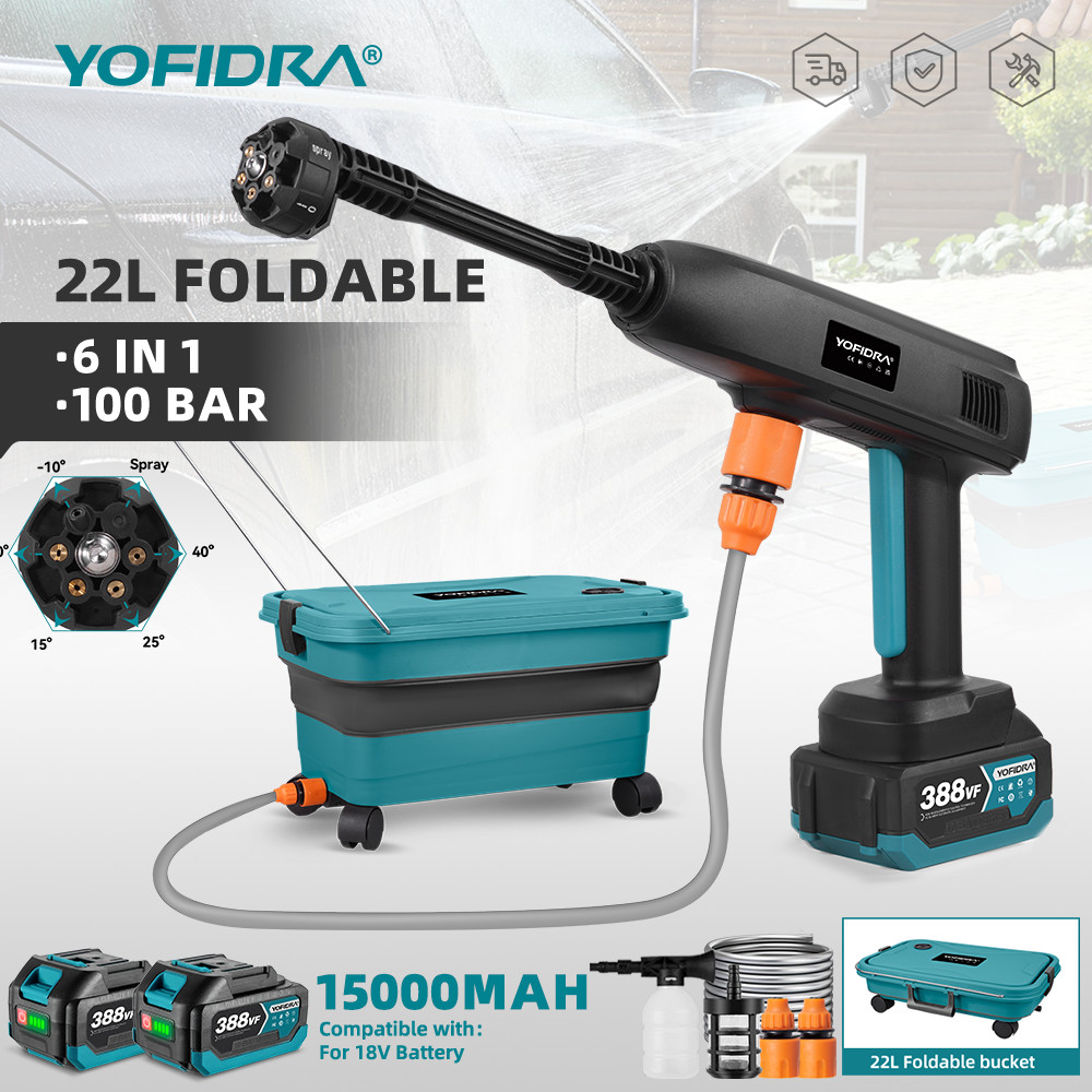 YOFIDRA 100Bar High Pressure Car Washer Gun Portable 22L Foldable Water Tank Cleaner Garden Spray