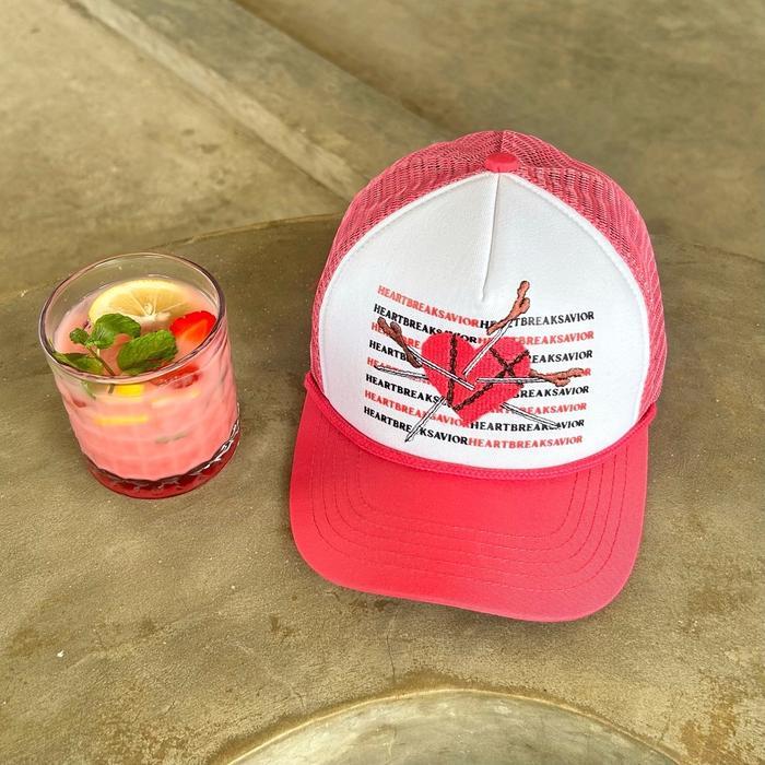 Trucker Hat Merry White Pink DeepNeve Topi Jaring Putih Pink Deepneve Twill Katun