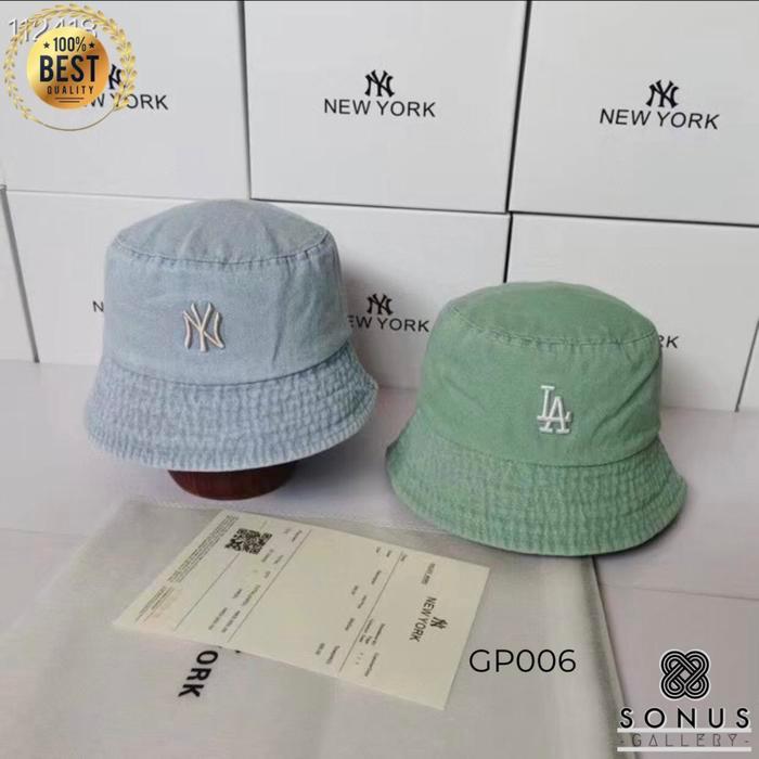 TOPI BASEBALL BUCKET DENIM MLB KOREA IMPORT NY LA HIGH QUALITY BORDIR
