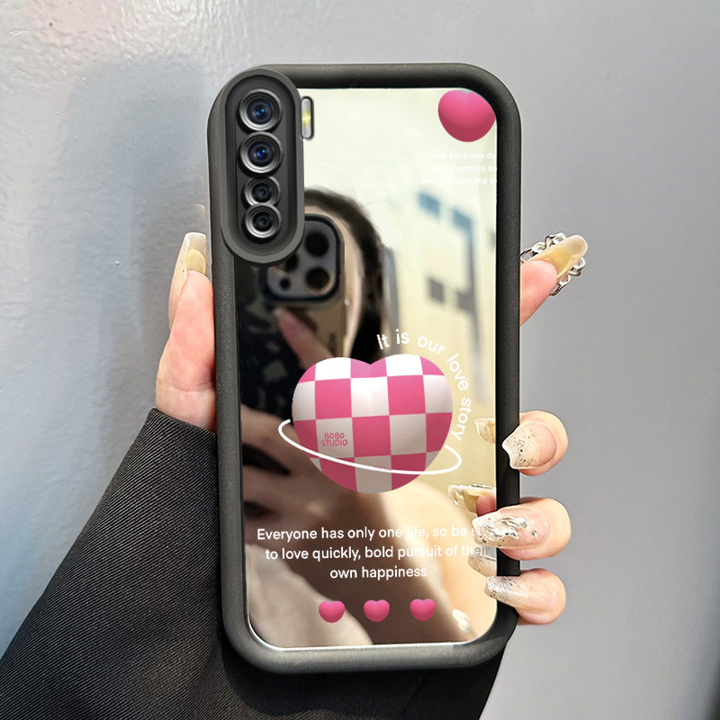 Casing Hp Untuk OPPO A91 OPPO F15 OPPO Reno 3 Case Hati papan catur Kesing cermin Kasing Silikon Sof