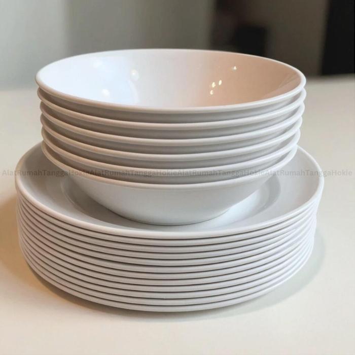 [12 Pcs] Piring Mangkok Plastik Tebal Mie Soto Ramen Bakso Jepang Set Pasti Ori