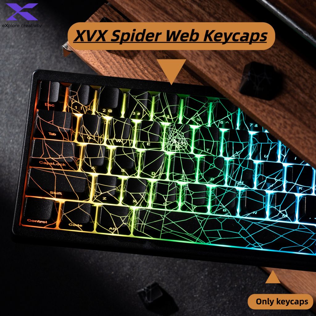 XVX Spider Web Keycaps OEM Profile Shine Through IMD-Tech Keycap Set 118 Keys Black Backlight(only