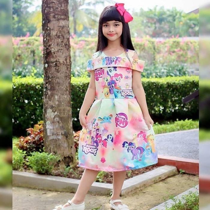 Dress satin bridal / dress sabrina motif LITTLE PONI / bts bt21 baju pesta anak termurah kids
