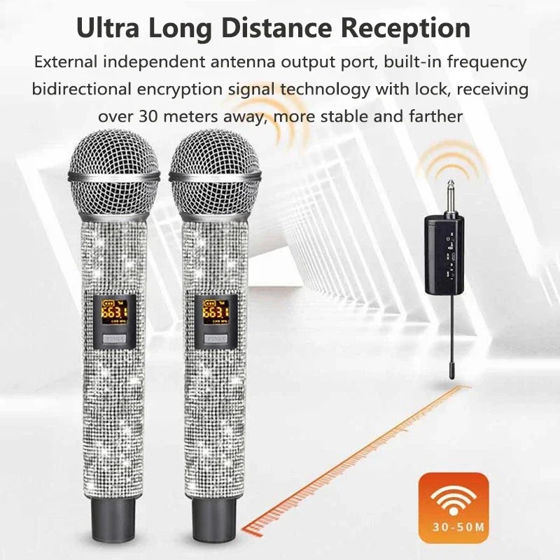 Professional Wireless Microphone with Diamond Type-C Charging Home KTV Outdoor Audio Mic VHF Stage