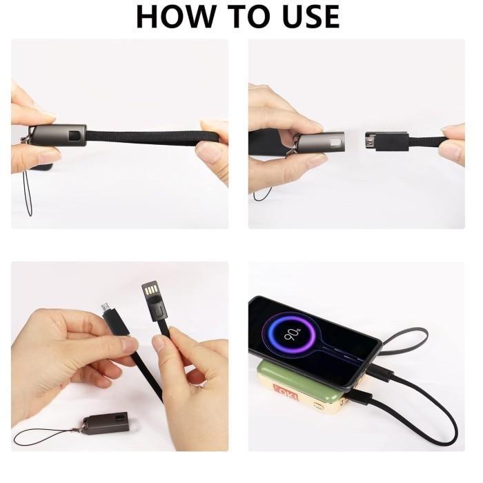 Short Data Cable USB Type C Kabel Data Mini Pendek Model Gantungan Kunci Keychain Universal Travel