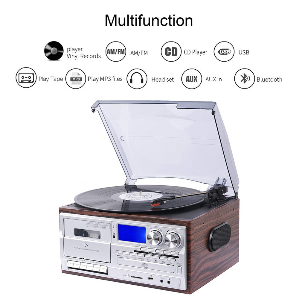 Vintage All in 1 Vinyl Turntable Player Radio AM FM Record Player 3 Speed Turntable With Built-in