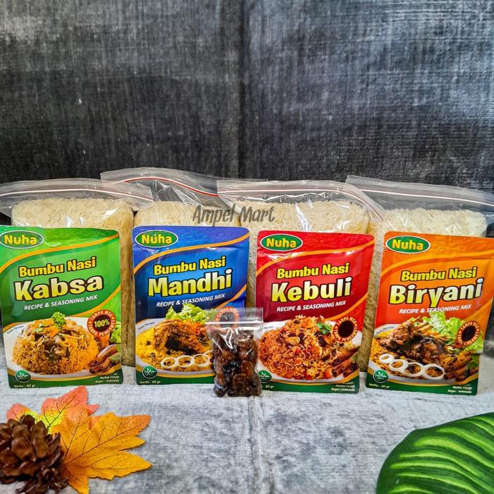 "New" PAKET BASMATI + KISMIS + BUMBU NUHA PAKET HEMAT BERAS BASMATI 1 KG BUMBU INSTANT KEBULI