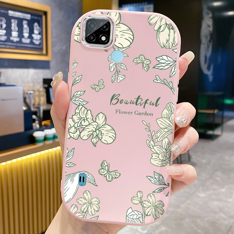 Casing Hp Untuk Realme C21 C21Y C25Y C20 C20A C11 2021 Case Motif Bunga dan Daun Gaya Inggris Kasing