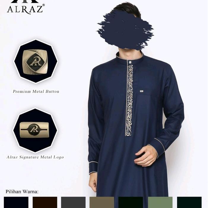 Gamis Muslim Pria Baju Jubah Panjang Alraz Premium Bordir Katun Manset Dewasa