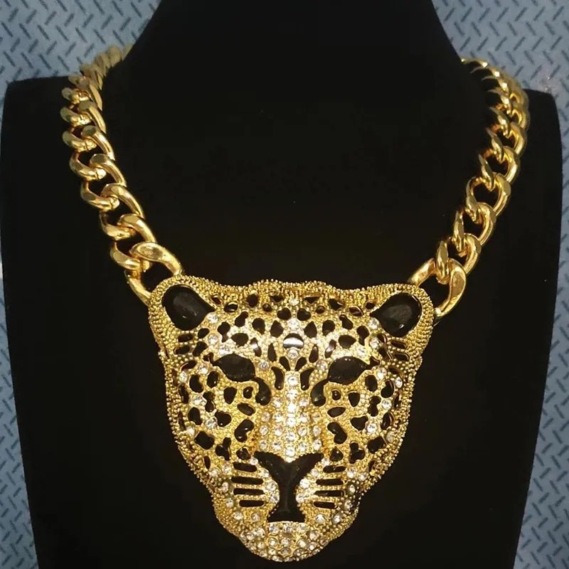 Halloween Leopard Head Iced Out Pendant Necklace For Women Hip Hop Jewelry Mens Cuban Link Chain