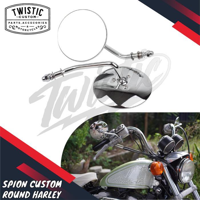 Spion Bulat Custom Round Motor Harley Davidson Sportster Dyna Softail Chopper Classic Retro