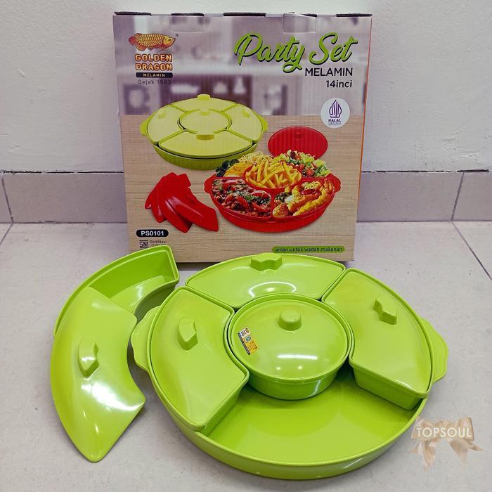 [HIJAUSTABILO] Party Set Melamin PS-0101/Wadah Saji Prasmanan Golden
