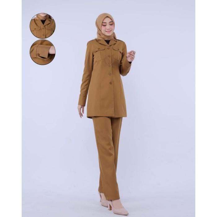 ASLI Blazer Princessfa Setelan Seragam Pns Wanita Seragam Pdh Pemda Wanita Baju Pns kheki tua READY