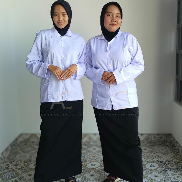 ASLI Baju Dinas Perempuan Kemeja PDL Paskibra Panjang Warna putih SMP SMA Dewasa Putih Polos Baju