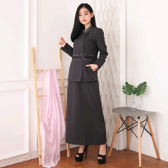 ORIGINAL Seragam Blazer Wanita Pns 7007 Warna Abu Tua Stelan Celana Dan RokA. READY STOCK