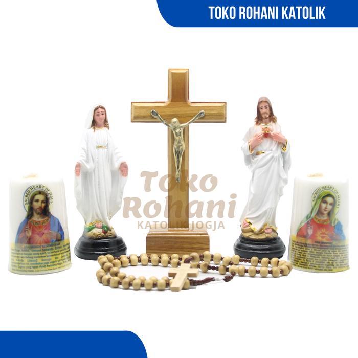 PAKET DOA KATOLIK (UKURAN MINI) / SALIB DUDUK / PATUNG YESUS MARIA