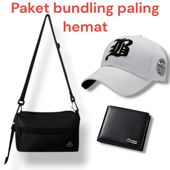 Eiger Wallet - Paket Bundling Hemat Tas Selempang Pria 1 Set Dapat 3 Tas, Free Topi Baseball