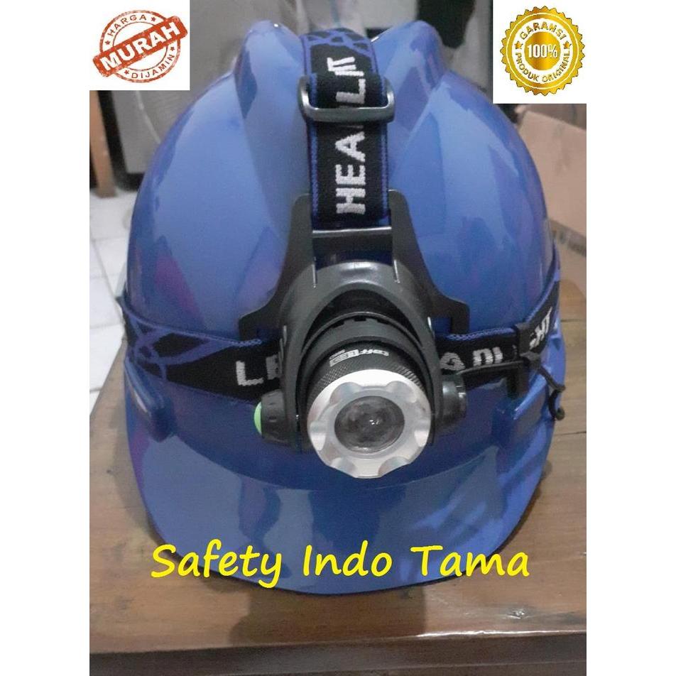 Headlamp Senter Helm Kepala LED Cree Baterai 2 x 18650 + Charger