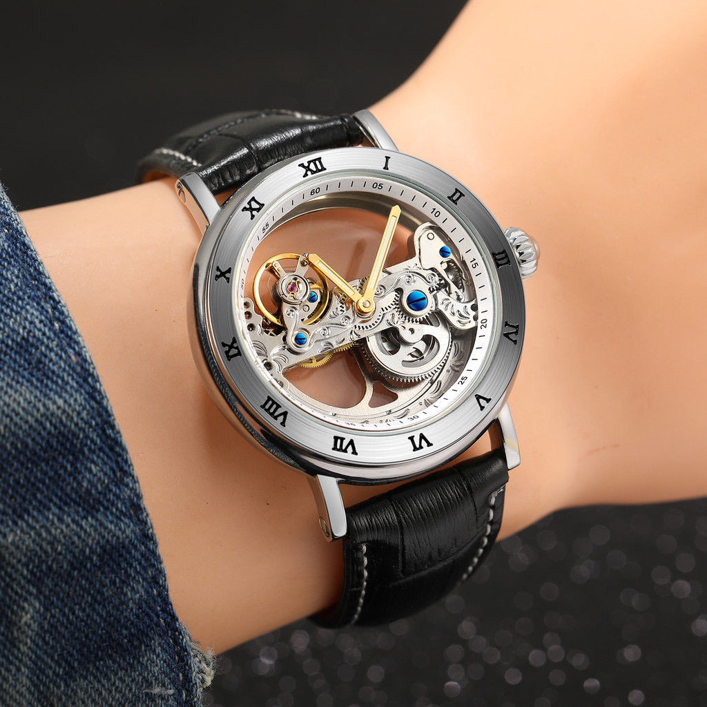 2024 Original Luxury Steel Skeleton Tourbillon Automatic Watches Men Leather Mechanical Waterproof