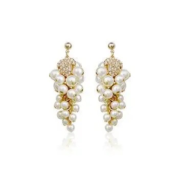Elegant Pearl Grape Cluster Earrings for Women Diamond Embedded Bride Ear Drops Ear Studs Jewelry