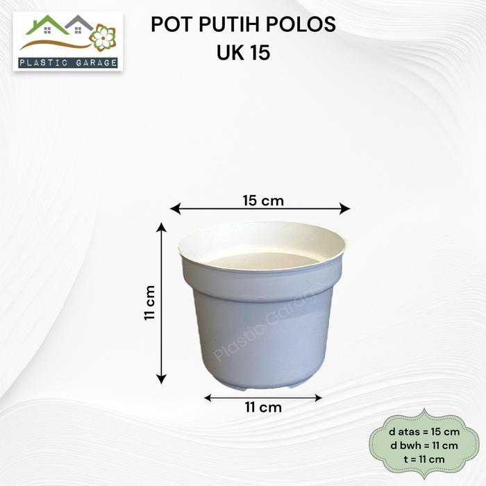 Pot 15 cm Putih Polos - Pot Bunga Plastik 15 cm White Classic Grosir Murah