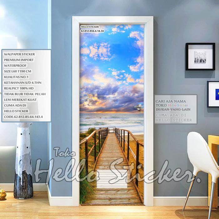 WALLPAPER PINTU KAMAR MANDI MOTIF JEMBATAN BAHAN VINYL PREMIUM WATERPROOF UKURAN 60X190 CM UNTUK