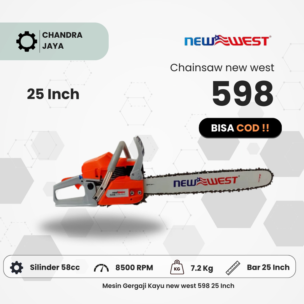 Mesin FULLSET Senso Chainsaw WEST 598 ORIGINAL ASLI  Gergaji Mesin Potong Tebang Kayu  25 Inch Fulls