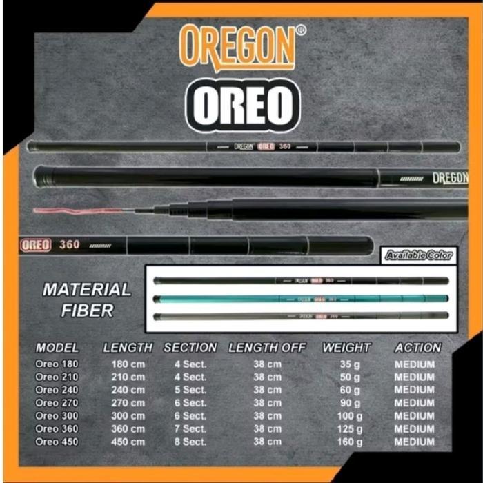 Joran Tegek Oregon Oreo Fiber Ringan dan Lentur 180cm - 300cm