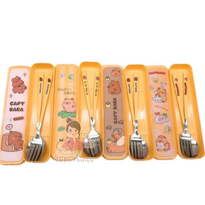 Sendok Set Garpu Sumpit Alat Makan Stainless Sanrioo Grafir Labubu Model Korea