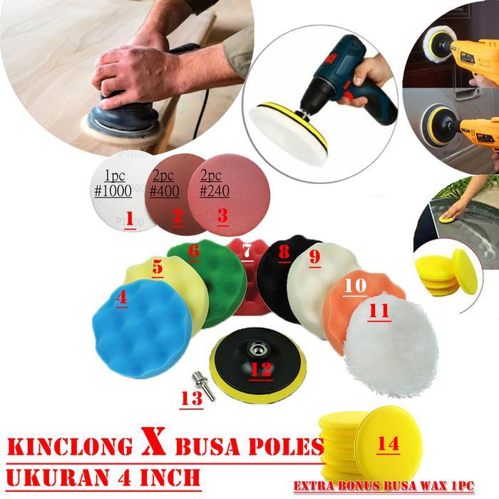 PAKETAN AMPLAS KINCLONG + BUSA POLES LENGKAP BOR GERINDA 4" INCH