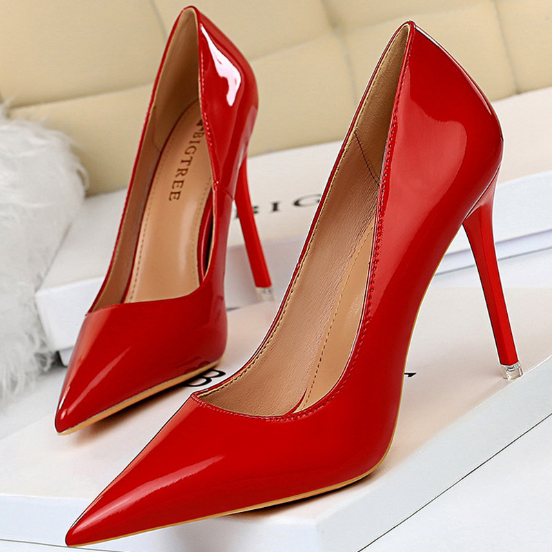 Bigtree Shoes Patent Leather Shoes Woman Pumps High Heels Stiletto Heels 10.5 Cm Red Wedding Shoes