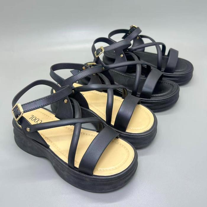 Calbi - Size 36-40 2005 Sandal Wanita Sandal Wedges Tali Silang Hak Tinggi Gaya Fuji Kekinian