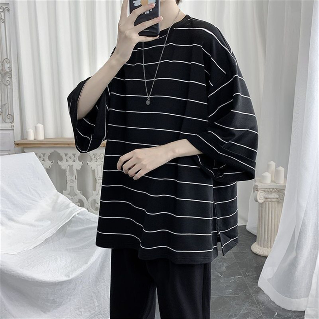 Cool Summer Oversized T-Shirt Men Funny Harajuku Tshirt Streetwear Femme Striped Japan Hip Hop Loose