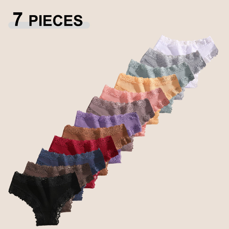 7Pcs/Set Women Sexy Lace Panties Cotton Seamless Brazilian Panties Female Sexy Low Rise Soft