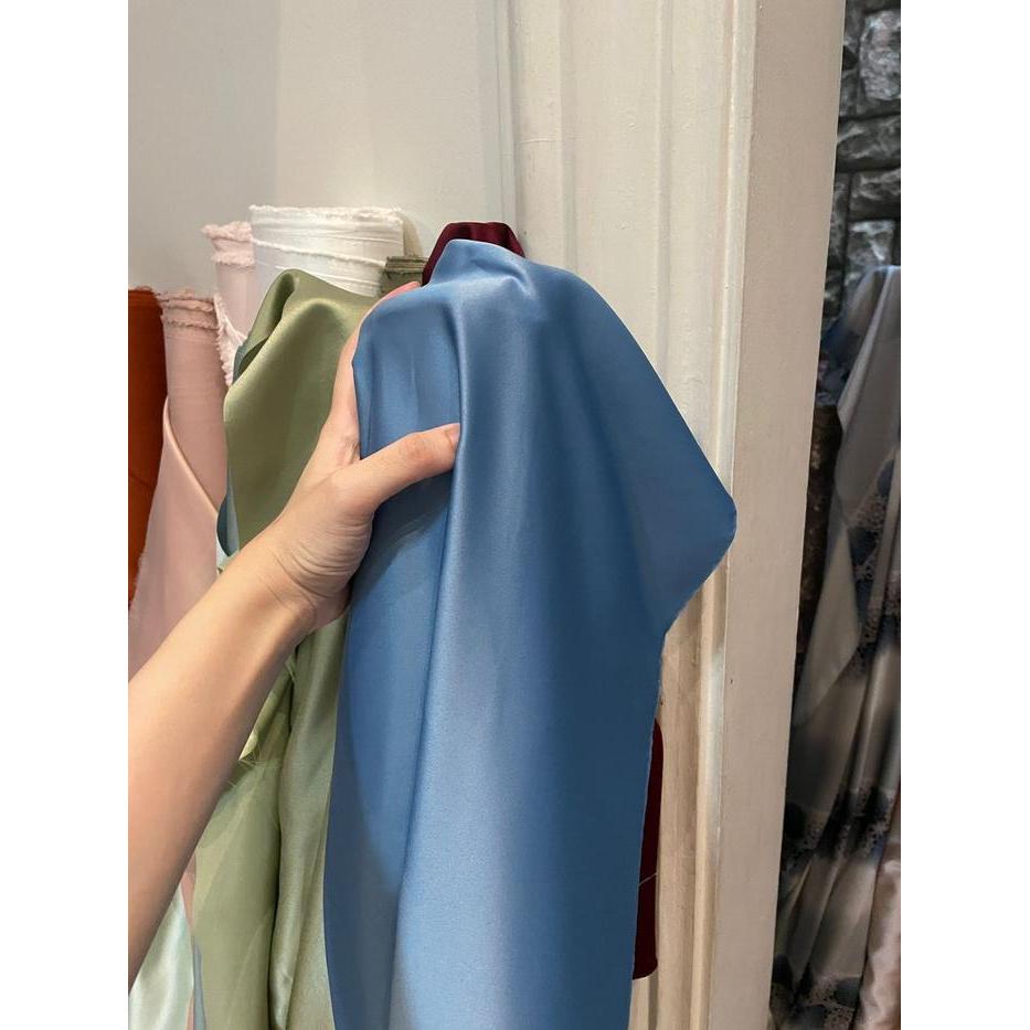 Hot Sale Kain Satin Velvet Premium Warna Biru Denim Blue