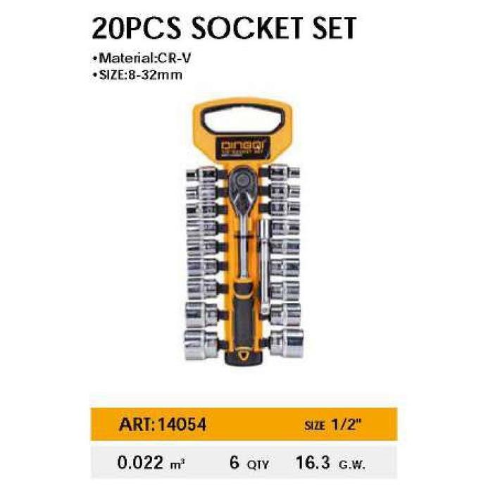 DINGQI Kunci Soket Set Lengkap 1/2" 20Pcs Kunci Socket Wrench 14054