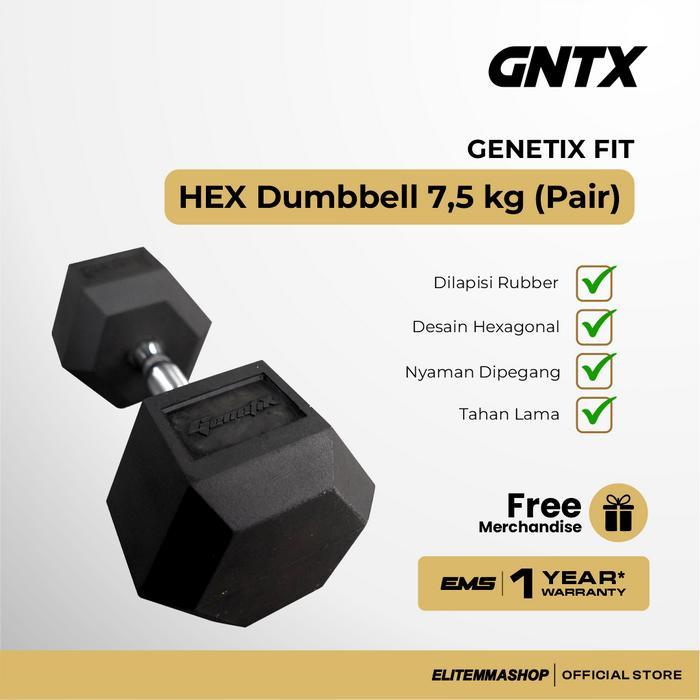 Genetix Fit Hex Dumbbell 7.5Kg (Pair) Angkat Beban Dumbell Fitness, Hexagonal Dumbbell Set, Barbell