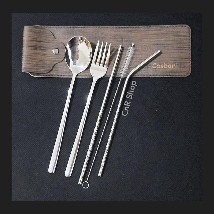 sendok garpu set sedotan stainless pouch nama grafir laser
