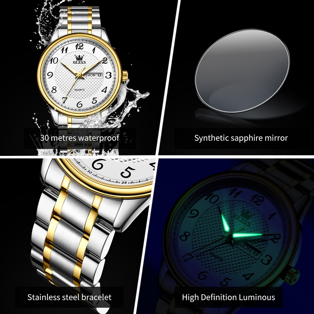 OLEVS BUSINESS MEN'S WATCHES WATERPROOF ARABIC NUMERALS FOR ELDERS QUARTZ WATCH FOR MAN DATE