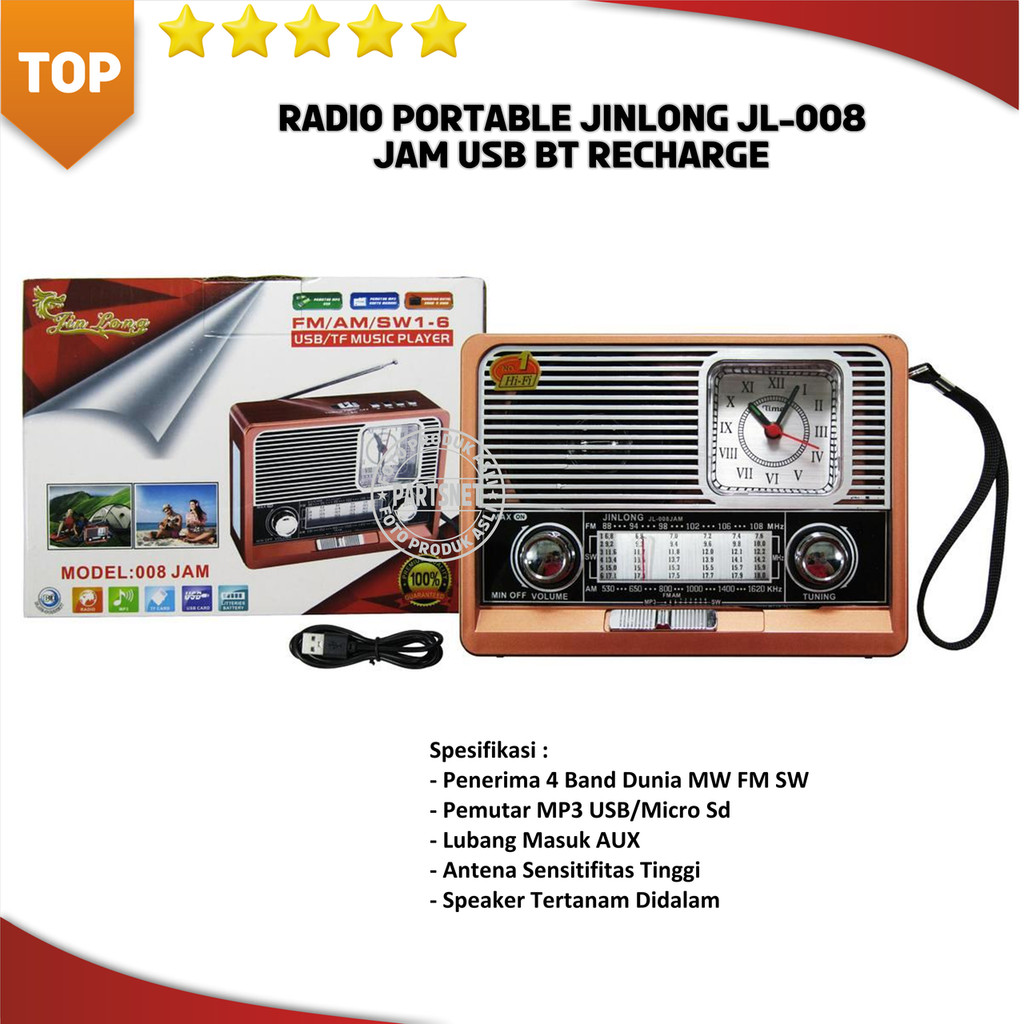 RADIO PORTABLE JINLONG JL-008 JAM USB BLUETOOT BT RECHARGE
