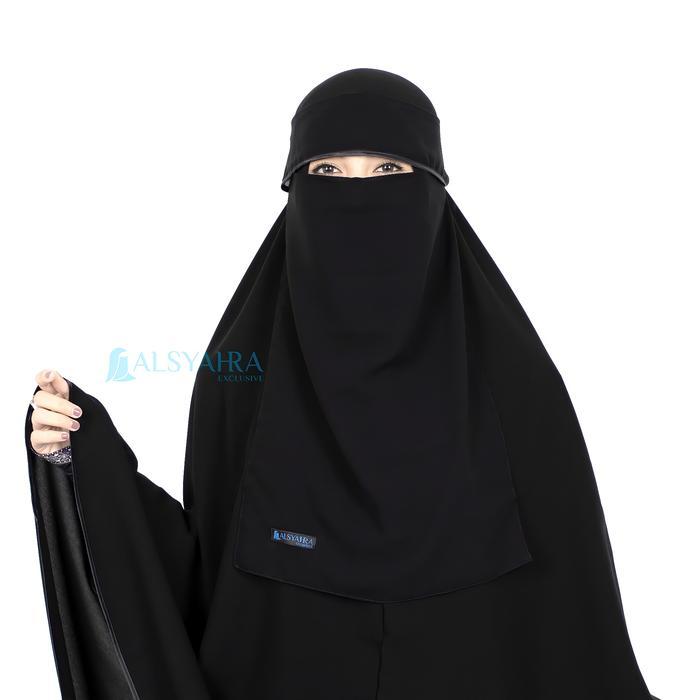 ORIGINAL Alsyahra Exclusive Niqab Poni Bisban Sifon Silk Jetblack Safety Muslim Arab READY STOCK