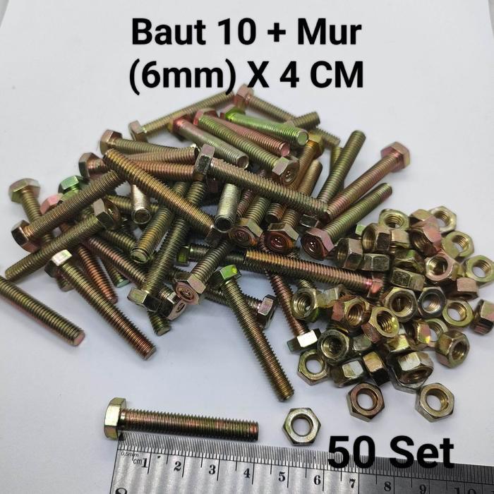 (Paket 50 Set)Baut 10 (6Mm) X 4 Cm + Mur