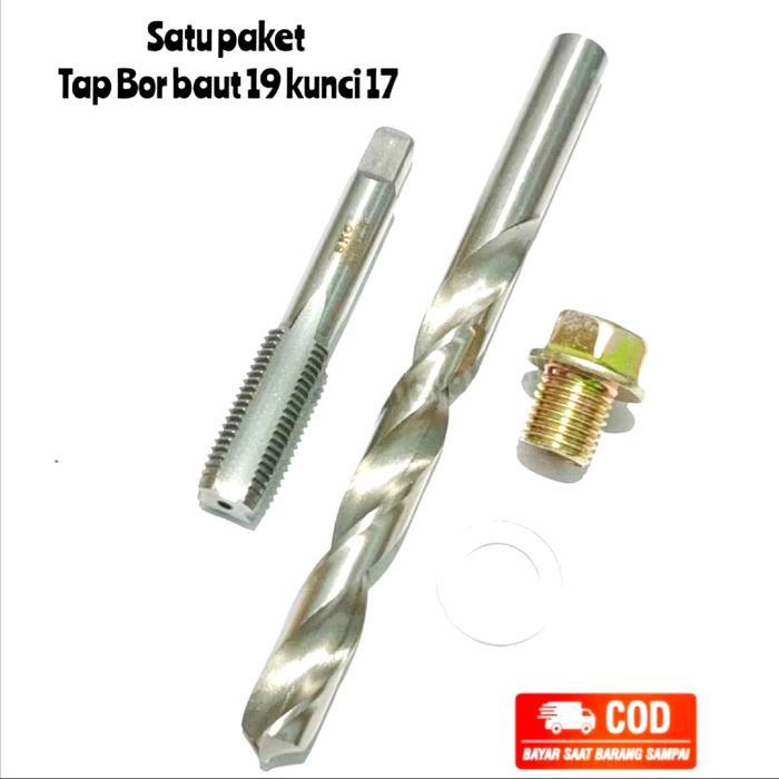Paket Komplit Tinggal Pakai Tap Set Baut Oli Oversize Baut 19 Kunci 17 Set Mata Bor 12.5Mm Komplit