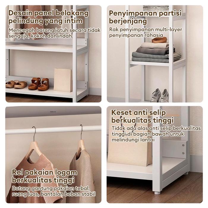 FUFU Lemari Gantungan Baju Multifungsi Rak Penyimpanan Pakaian Kayu dan Besi - Hemat Ruang, Praktis