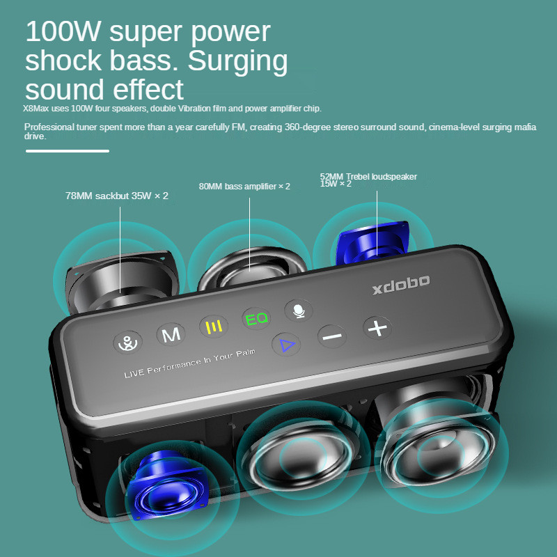 XDOBO X8 Max 100W Ultra-high Power Outdoor Portable Desktop Bluetooth Speaker Mobile Charging Waterp